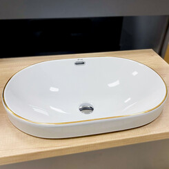 Умивальник VBI Gaeta S White/Gold Edge VBI-018067 (55x36 см, білий глянсовий/золотий), Доступні розміри: 55 x 36, Колір виробника: білий глянець, золото, фото 
