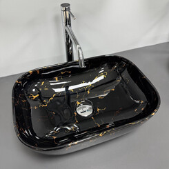 Раковина VBI Ravenna Black Lightning Glossy VBI-011232 (46x32 см, черный мрамор глянцевый, чаша), Доступные размеры: 46 x 32, Цвет производителя: черный мрамор глянцевый, фото 