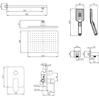Душева система Imprese Bilovec Chrome t03000901SQС (хром, прихованого монтажу), Колір виробника: хром, фото , изображение 5
