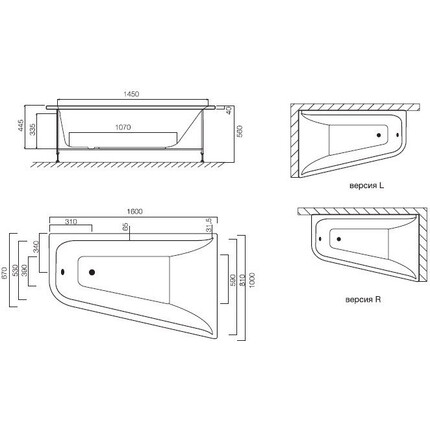 Акриловая ванна Am.Pm Inspire W5AA-160R100W-A (160x100 см, правая), Доступные размеры: 160 x 100 R, фото 2