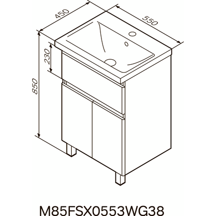 Тумба с раковиной Am.Pm X-Joy M85-FSX0553-WC0553WG38 (55 см, белая, напольная), Доступные размеры: 55 V2, фото 9