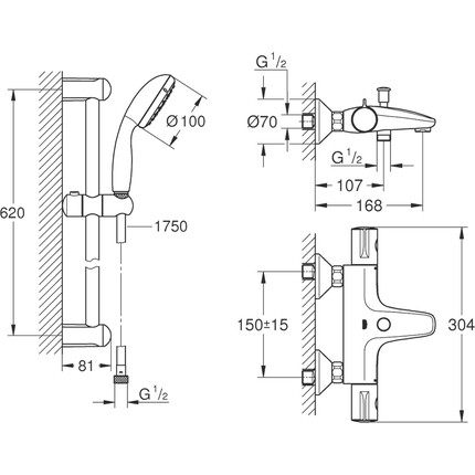 Комплект Grohe 34567001: смеситель для ванны с термостатом Grohtherm 800 34567000 и душевым гарнитуром 27853001, фото 9