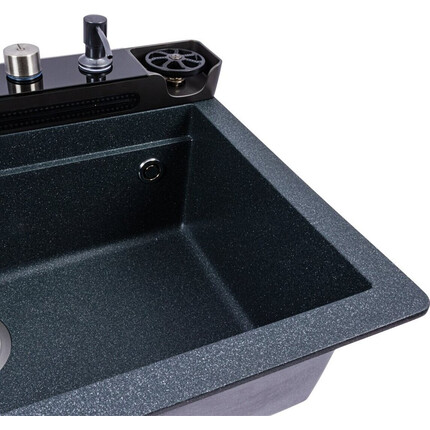 Кухонная мойка со смесителем-водопад и краном Valeso Evanora 7546 (SP000049343, 75x46 см, антрацит, с дозатором, сифоном, ринзером и сушилкой для посуды), Цвет производителя: антрацит, фото 5