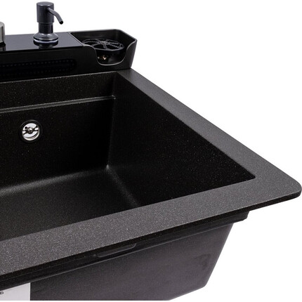 Кухонная мойка со смесителем-водопад и краном Valeso Evanora 7546 (SP000049380, 75x46 см, морион, с дозатором, сифоном, ринзером и сушилкой для посуды), Цвет производителя: морион, фото 3