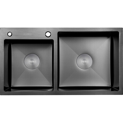 Мийка для кухні Dusel SS304 PVD Nano Black DS50878-1LNB (78x43 см, ліва, чорна матова, 3.0/0.8 мм, з сифоном, дозатором та коландером), Доступні розміри: 78 x 43 L, Колір виробника: чорний матовий, Тип поверхні: PVD brash, фото , изображение 2