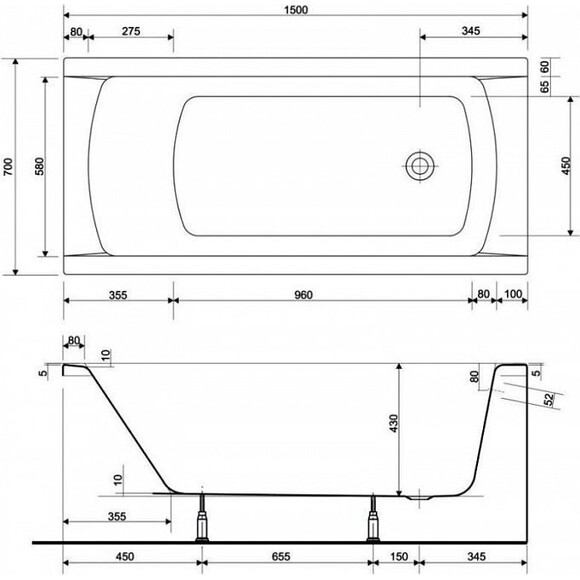 Прямокутна ванна Cersanit S301-120, фото , изображение 2
