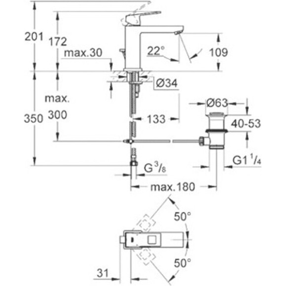 Змішувач одноважільний для раковини Grohe Eurocube 23445000, фото , изображение 2