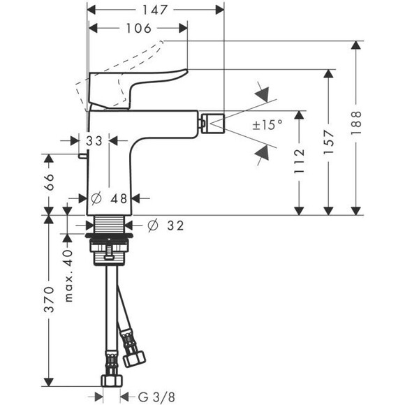 Змішувач для біде Hansgrohe Metris 31280000, фото , изображение 3