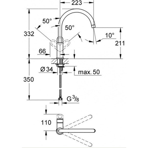 Змішувач для кухні Grohe Bau Loop 31368000, фото , изображение 2