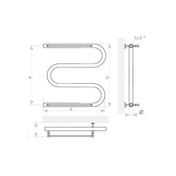 Водяной полотенцесушитель Mario Змейка ∅25 1.1.2602.04.P (4820111350063, 525x500, хром/сатин/белый глянец/черный матовый/графит/золото/бронза, с полкой), фото 5