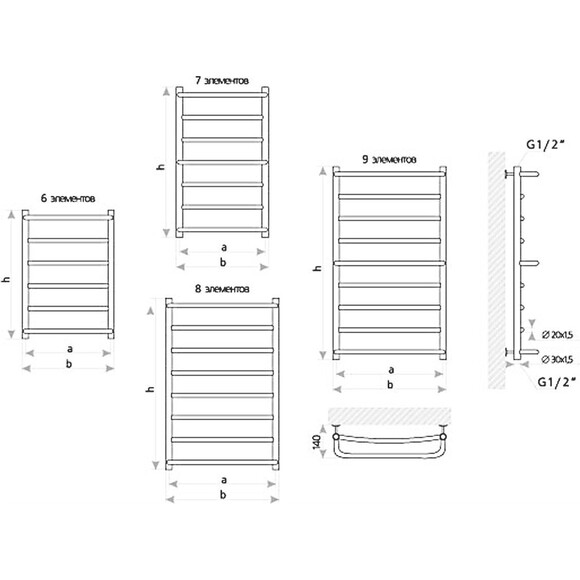 Водяной полотенцесушитель Mario Люкс 1.1.0306.01.P (4820111351763, 900x430, хром/сатин/белый глянец/черный матовый/графит/золото/бронза), фото 6