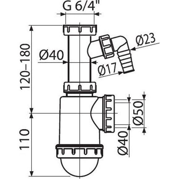 Сифон для мойки c подводкой dn50/40 Alcaplast A443P-DN50/40, фото 2