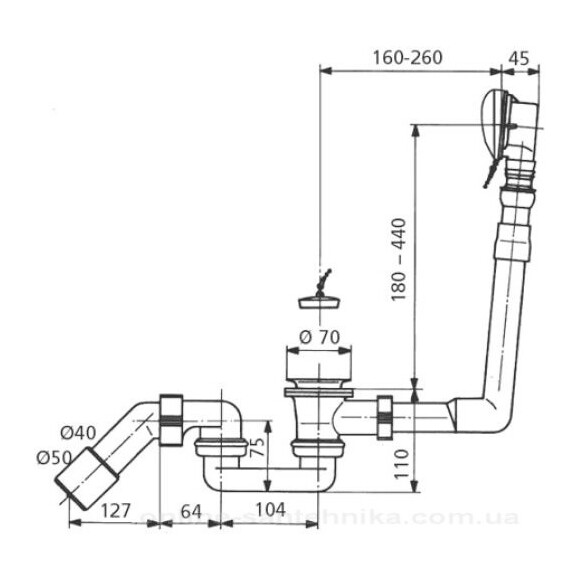 Сифон для ванни з пробкою Sanit 35.038.00.S000, фото , изображение 2