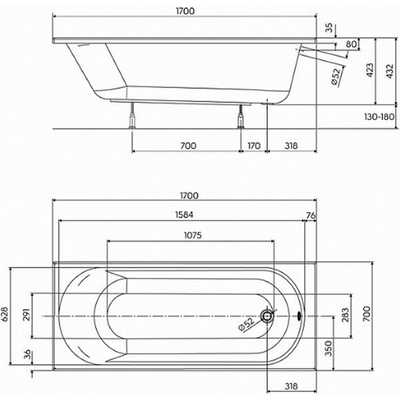 Ванна прямокутна Kolo Opal Plus XWP137000N, фото , изображение 3