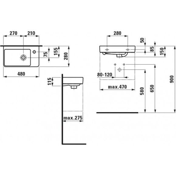 Правостороння раковина Laufen Pro S H8159540001041, фото , изображение 3