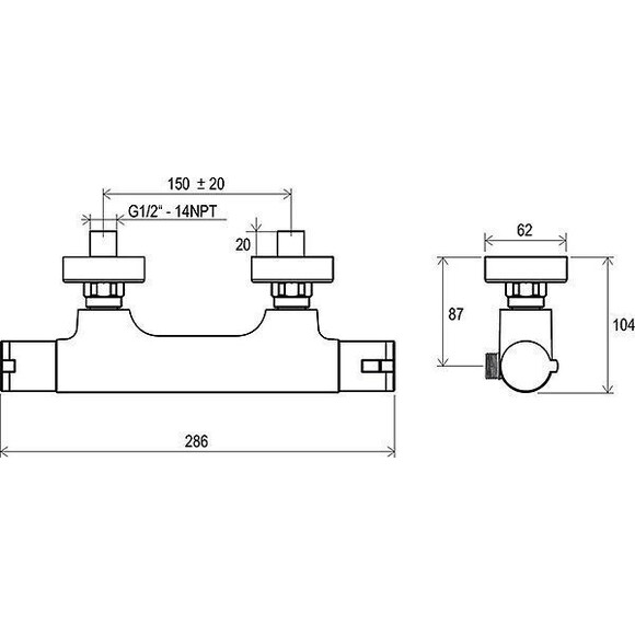 Змішувач для душу з термостатом Ravak Termo TE 032.00/150 (X070034), фото , изображение 6