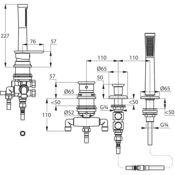 Смеситель на борт ванны Kludi E2 494260575 (на три отверстия), фото 2