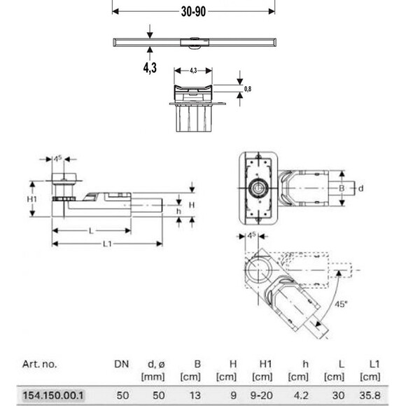 Корпус дренажного канала Geberit 154.150.00.1+154.450.KS.1, фото 3