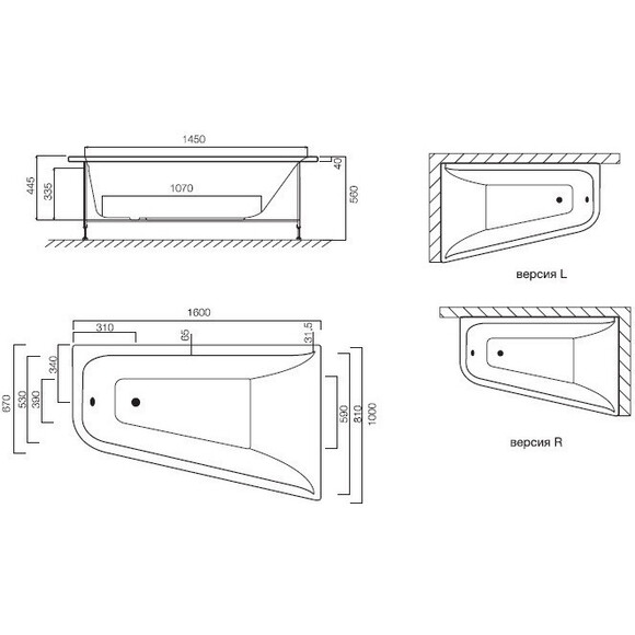 Акрилова ванна Am.Pm Inspire W5AA-160L100W-A (160x100 см, кутова, ліва), Доступні розміри: 160 x 100 L, фото , изображение 3