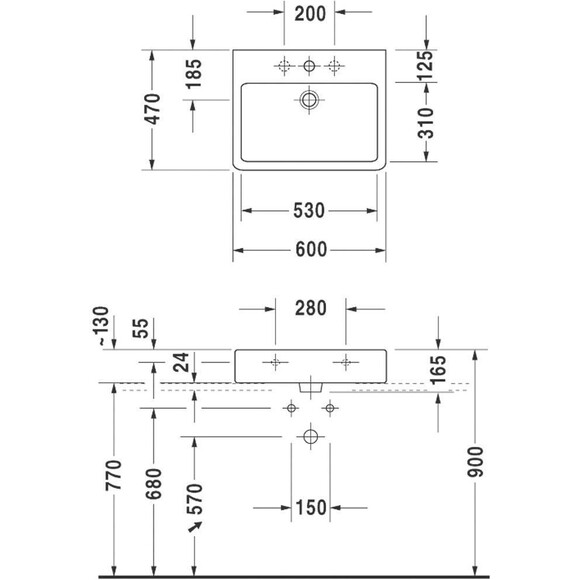 Умивальник з отвором Duravit Vero 0454600000, фото , изображение 2