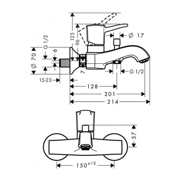 Настенный смеситель для ванны Hansgrohe Metropol Classic 31340090, фото 6