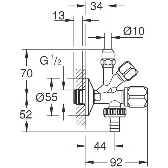Угловой вентиль комбинированный 1/2" - 3/8" Grohe 22036000, фото 3