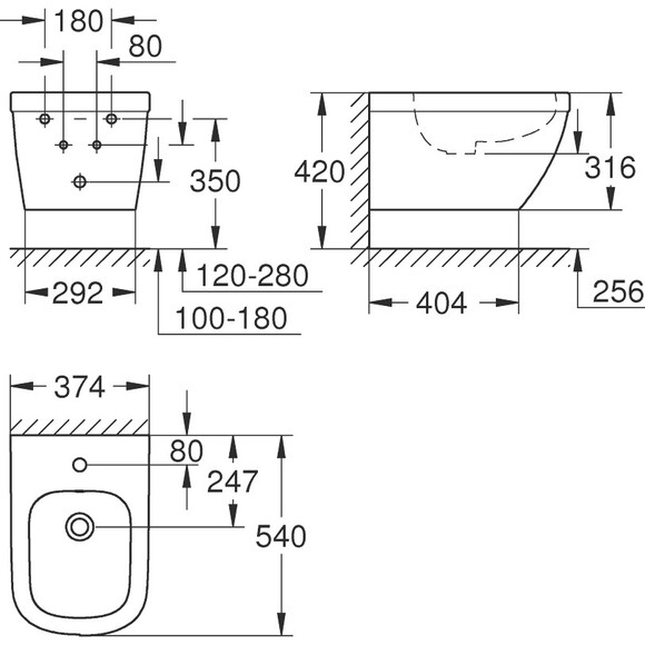 Біде підвісне Grohe Euro Ceramic 39208000, фото , изображение 2