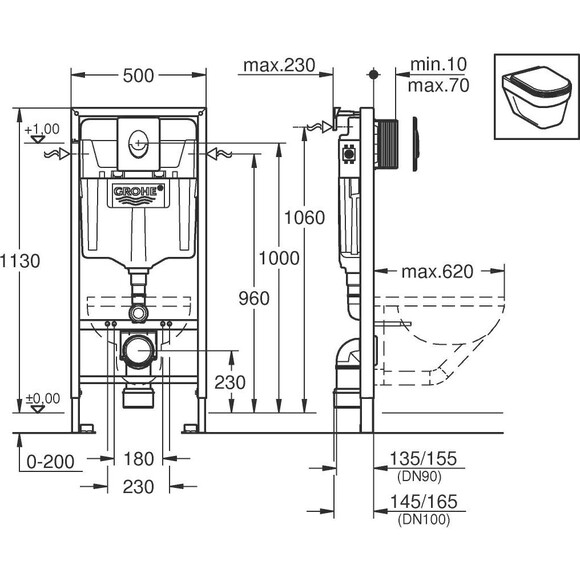 Grohe Rapid SL 38721001 Інсталяція для підвісного унітазу 3 в 1+37131000 звукоізоляційна прокладка + клавіша Skate Air, фото , изображение 2