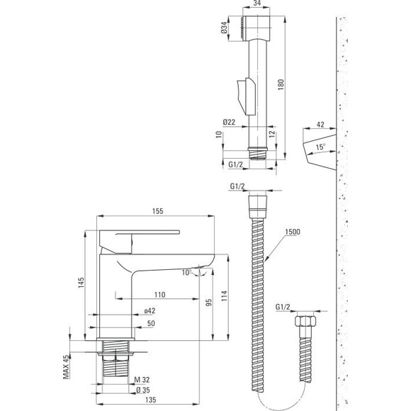 Змішувач для раковини Deante Alpinia BGA 027M, фото , изображение 2