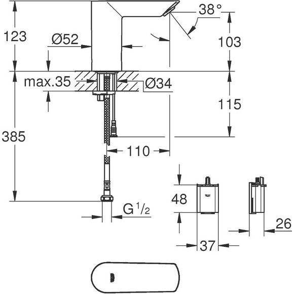 Смеситель для раковины Grohe Bau Cosmopolitan 36452000 (без смешивания), фото 5