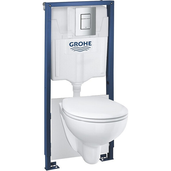 унитаз подвесной с сиденьем с микролифтом + Rapid SL инсталляция с кнопкой Even Grohe Bau Ceramic 39586000, фото 