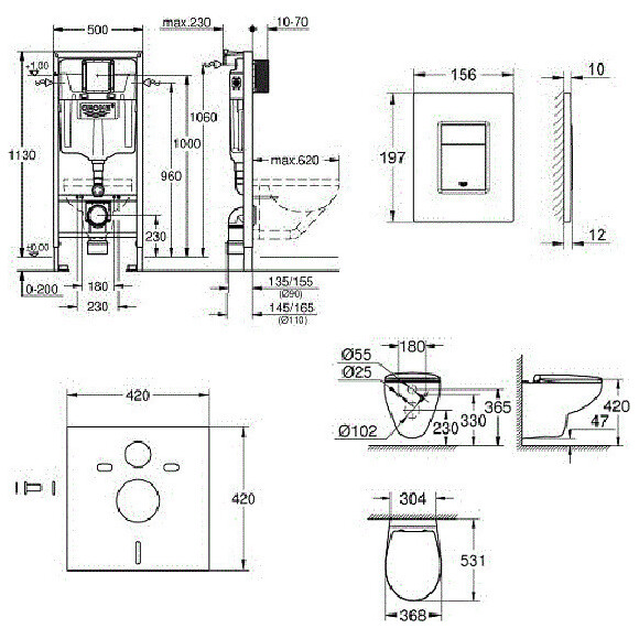 унитаз подвесной с сиденьем с микролифтом + Rapid SL инсталляция с кнопкой Even Grohe Bau Ceramic 39586000, фото 9