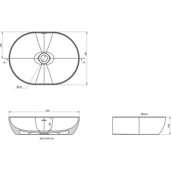 Раковина накладная 50 см Volle Amadeus 13-06-06Black, фото 2