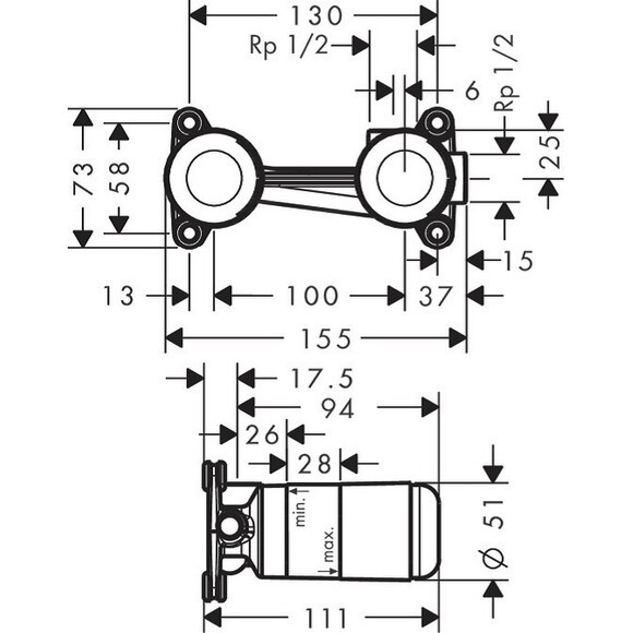 Скрытая часть смесителя для раковины Axor 13623180, фото 2