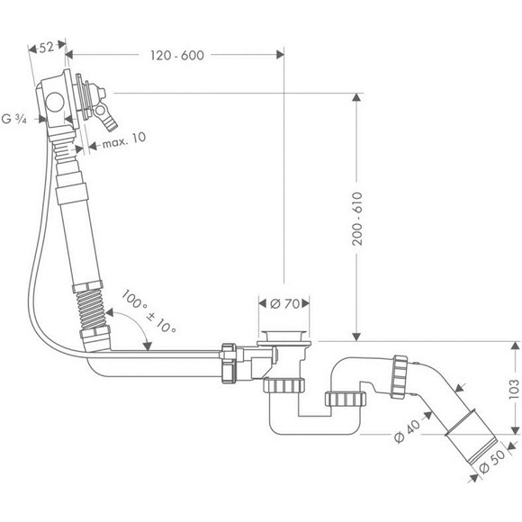 Сифон для ванны с набором для слива и перелива Hansgrohe Exafill 58126180, фото 2