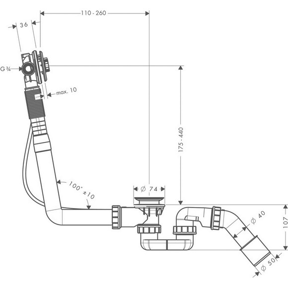 Сифон для ванны с набором для слива и перелива Hansgrohe Exafill 58115180, фото 2
