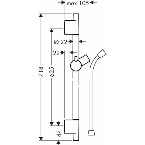 Штанга для душу зі шлангом 1,6 м, чорний матовий Hansgrohe Unica 28632670, фото , изображение 2