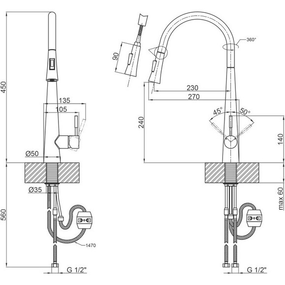 Змішувач для кухні Qtap Evicka QTEVI91103UN (нікель, з висувною лійкою), фото , изображение 8