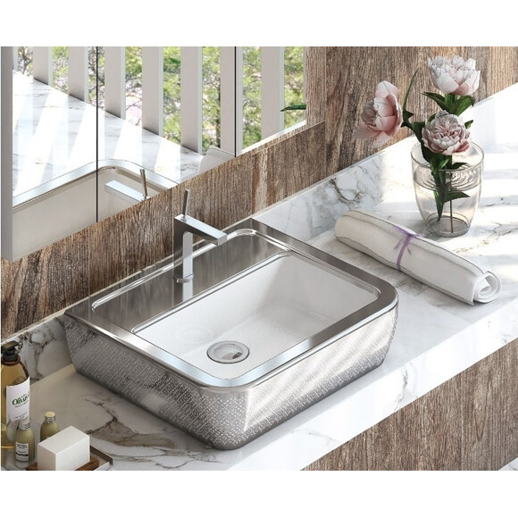 Умивальник 60 см Idevit Halley 3201-0455-1201 (декор срібло), фото , изображение 2