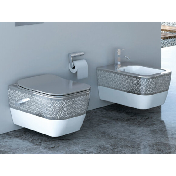 Биде подвесное Idevit Halley 3206-2605-1201 (белый/декор серебро), фото 3