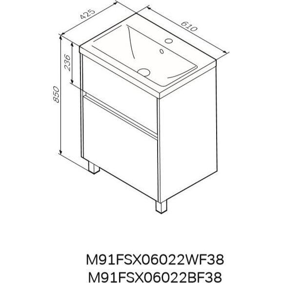 Тумба с раковиной Am.Pm Gem S M91-FSX0602-WC0602BF38 (60 см, белая/серая, напольная), Доступные размеры: 60, Цвет производителя: белый, серый, фото 9