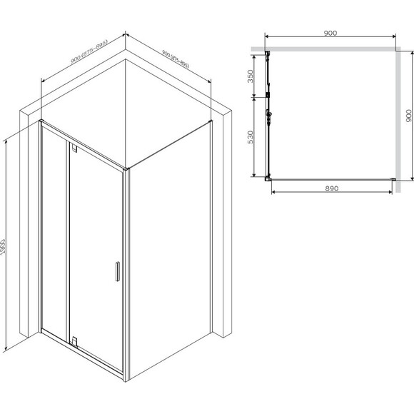 Душова кабіна 90x90 см Am.Pm Gem Square Pivot W90UG-404-090BT (без піддону, прозоре скло, профіль чорний матовий), фото , изображение 8