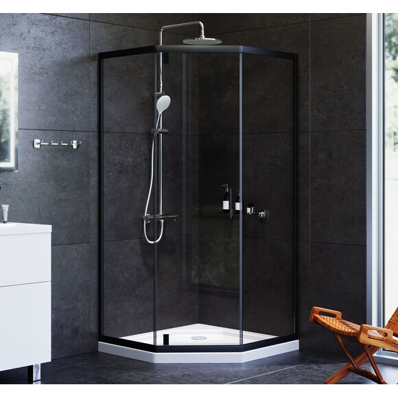 Душевая кабина 90x90 см Am.Pm Gem 5-corner Pivot W90UG-405-090BT (без поддона, стекло прозрачное, профиль черный матовый), Цвет производителя: прозрачное стекло, отделка черная матовая, фото 2