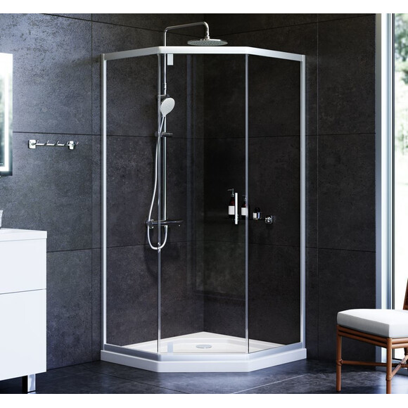 Душова кабіна 90x90 см Am.Pm Gem 5-corner Pivot W90UG-405-090MT (скло прозоре, профіль матовий хром, без піддону), фото , изображение 5