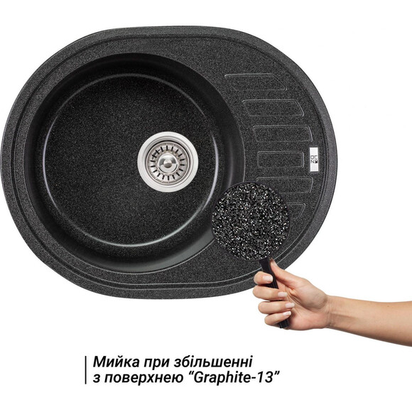 Кухонная мойка Lidz 620x500/200 GRF-13 (LIDZGRF13620500200, искусственный камень, 61x49 см, графит), Цвет производителя: графит, фото 2