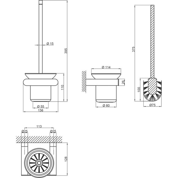 Ершик для унитаза настенный Qtap Stetka 3102103B (QTSTK3102103B, белый/черный), фото 4