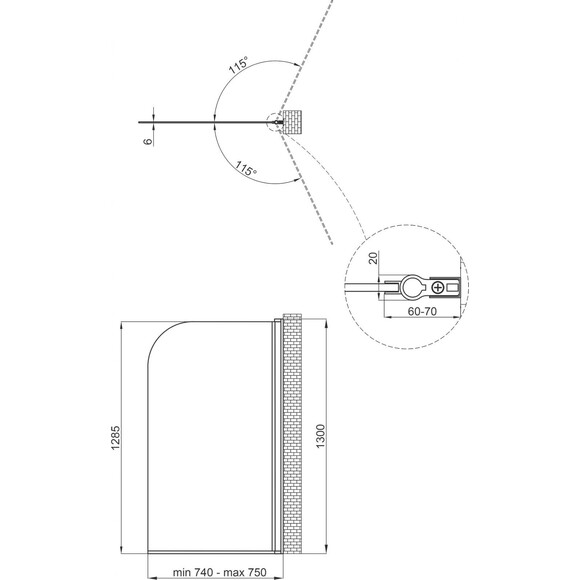 Штора на ванну Qtap Standard CRM407513APR (STDCRM407513APR, стекло Pear 6 мм, правая), фото 10
