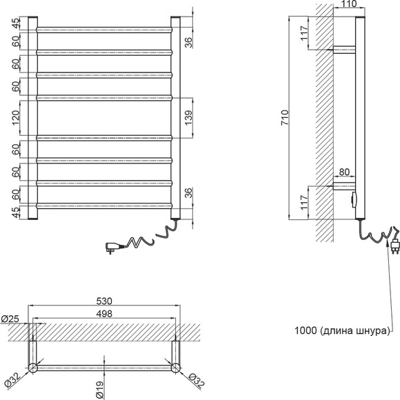 Сушка для рушників електричний Qtap Evia 11112R (QTEVIWHI11112R, білий), фото , изображение 5