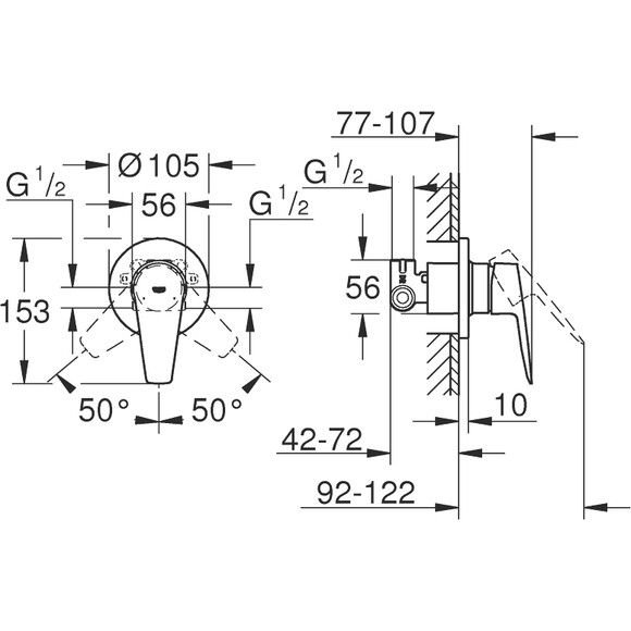 Смеситель скрытого монтажа для душа Grohe BauEdge New 29040001, фото 6