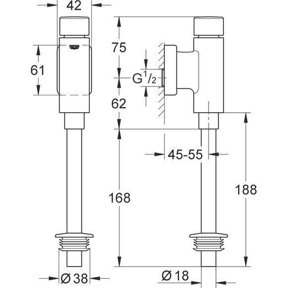 Змивний пристрій для пісуару натискний Grohe Rondo 37339000, фото , изображение 4